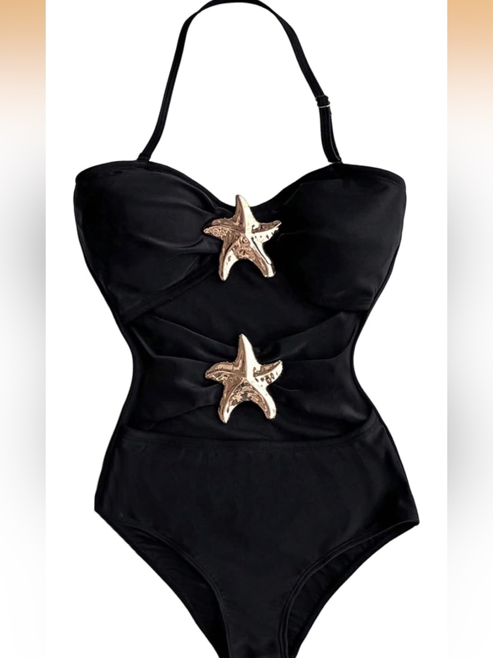 Girl's One Piece Halter Swimsuit Metal Starfish Ruched 13Y 1290/bb2-1